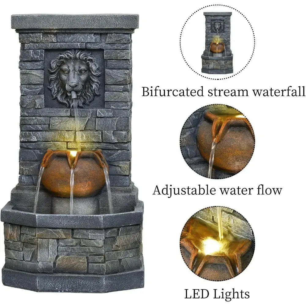 A Statement of Serenity — Lion Head Stone Water Fountain with Soft-Glow LED Lights comfydesigners