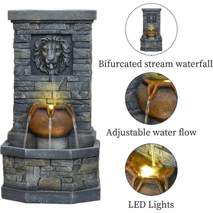 A Statement of Serenity — Lion Head Stone Water Fountain with Soft-Glow LED Lights comfydesigners