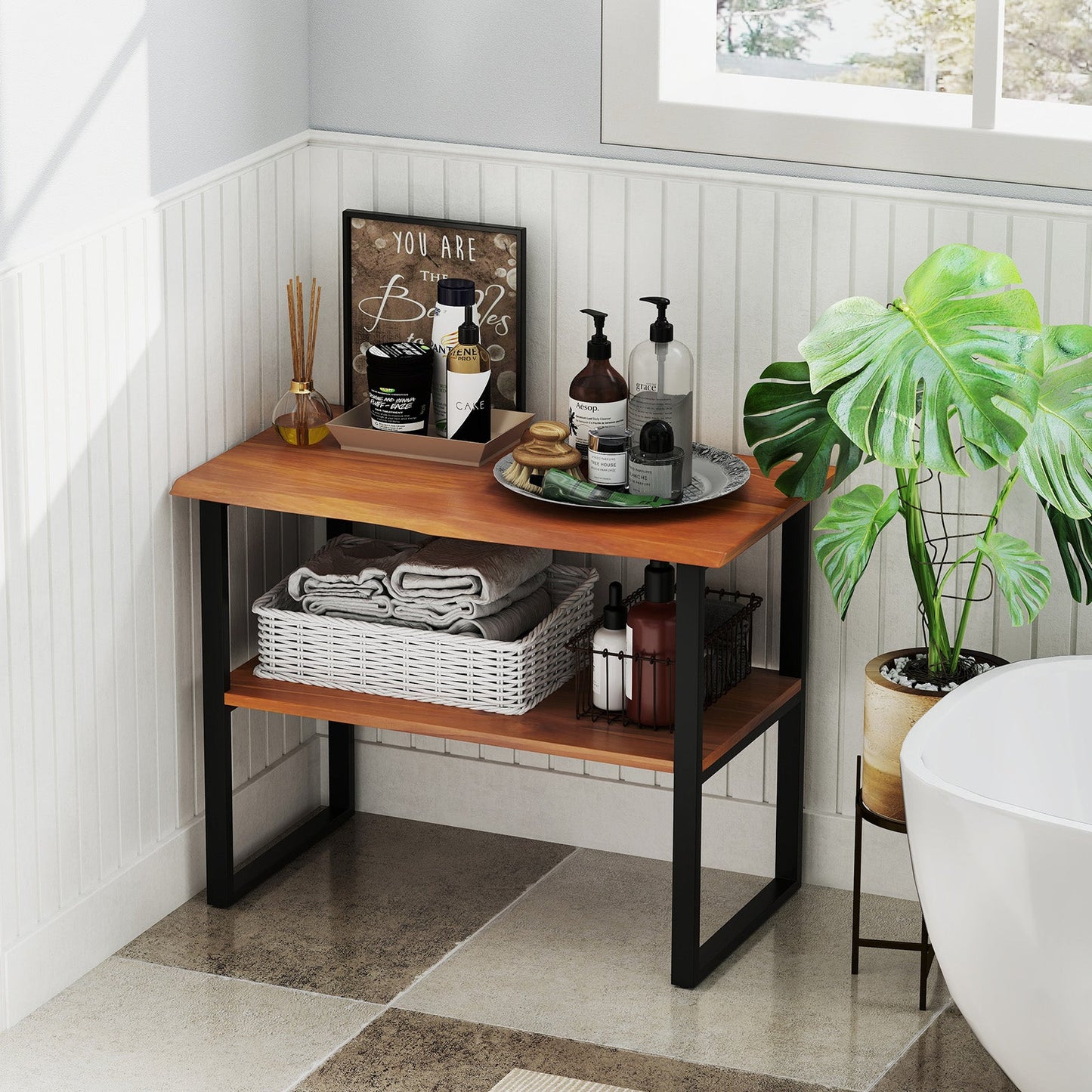 2-Tier Teak Wood End Table