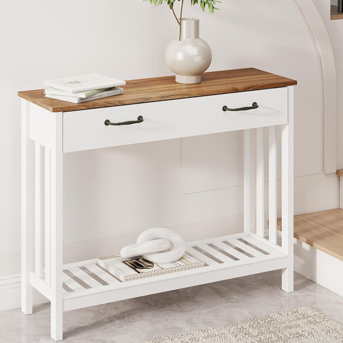 Farmhouse Entryway Console Table with Storage