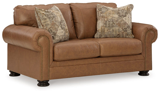 Carianna Caramel Leather Nailhead Loveseat