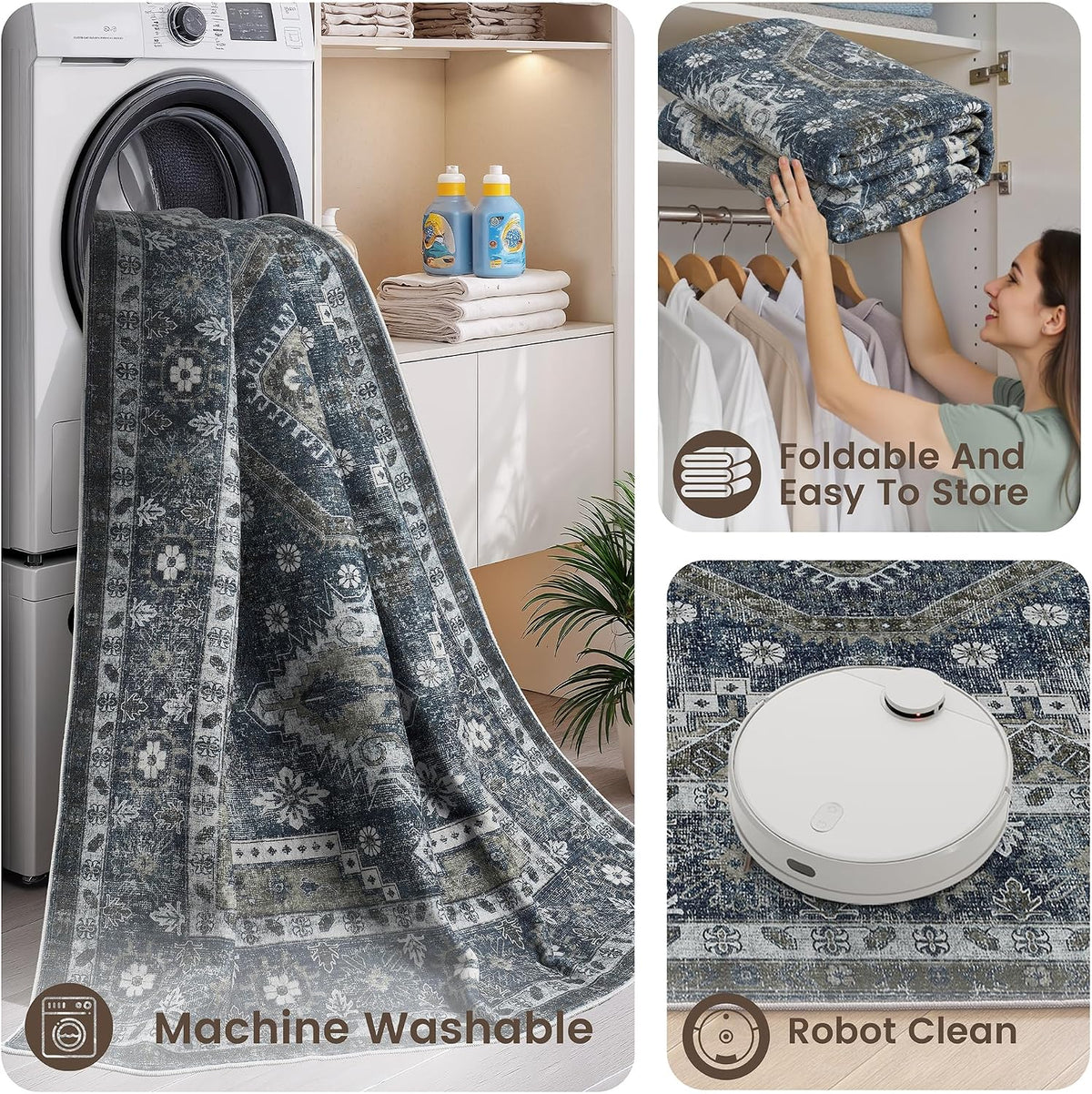 Vintage Washable Area Rug, 8x10, Navy