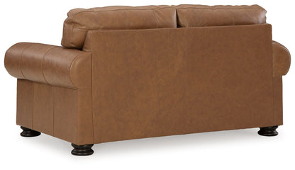 Carianna Caramel Leather Nailhead Loveseat