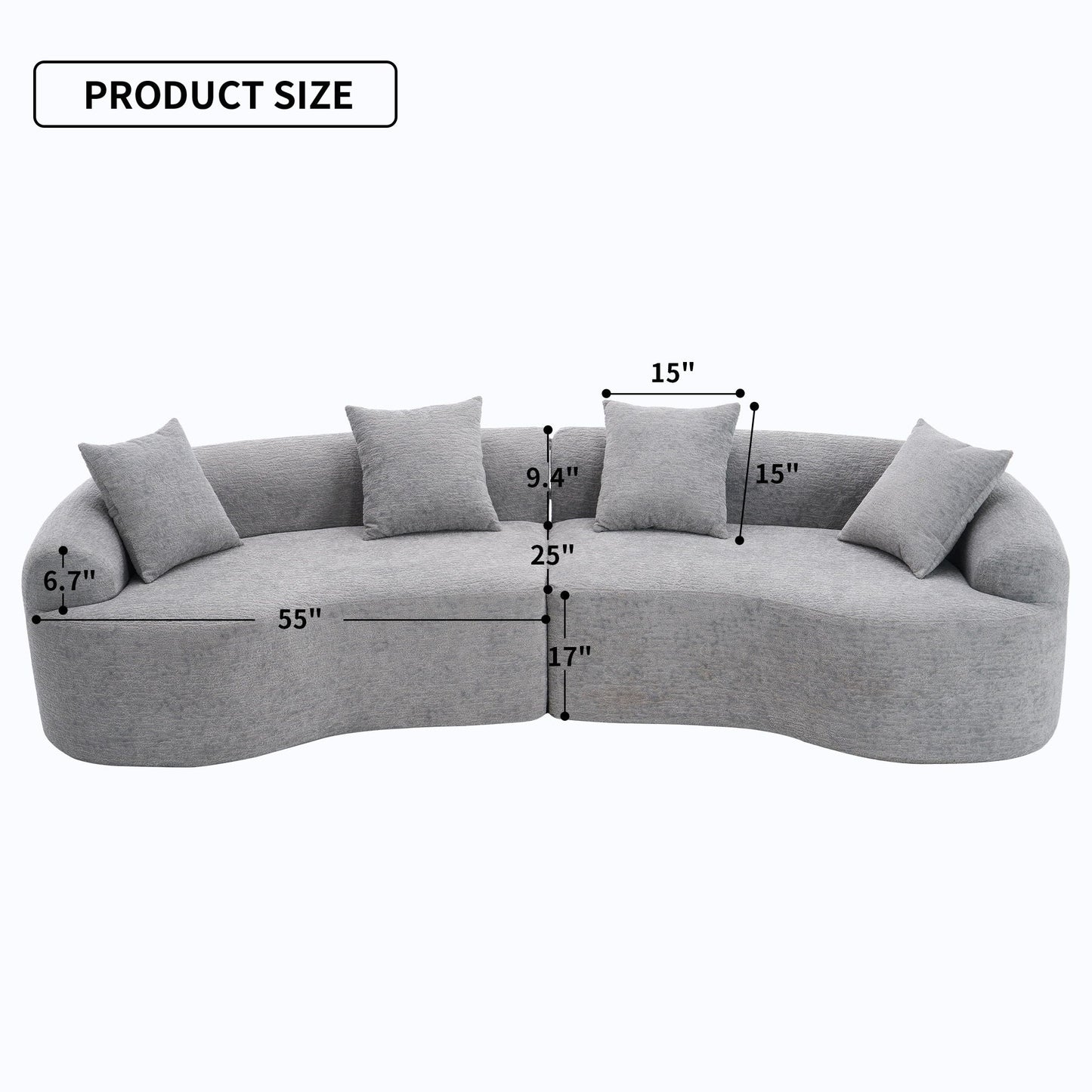 Curved Chenille Sectional Sofa — 4 Seater