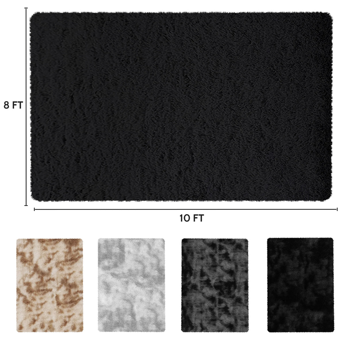 Plush Shag Area Rug, 8x10, Black