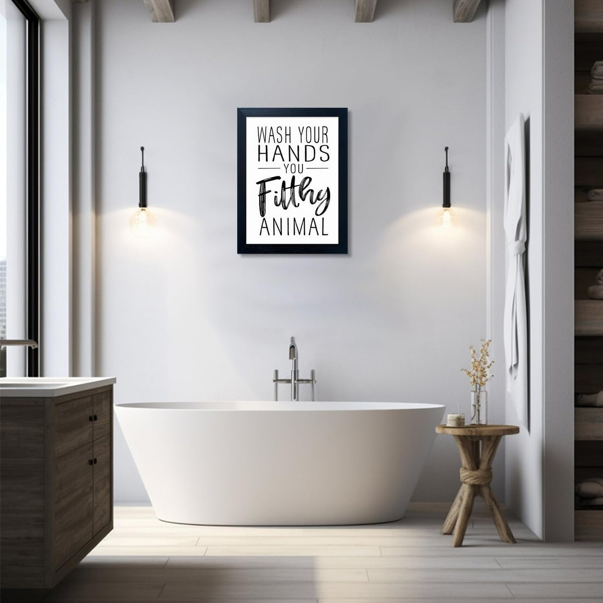 Black & White Bathroom Wall Art, Framed