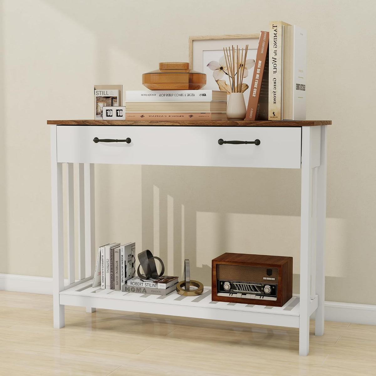 Farmhouse Entryway Console Table with Storage