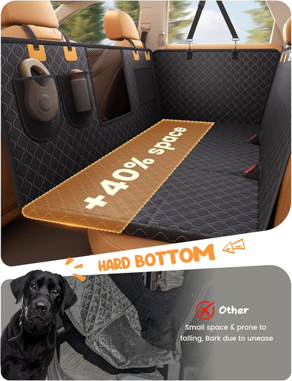 Dog Car Seat Cover for Back Seat with Hard Bottom for Car & SUV L | Upgraded Anti-Ripped Back Seat Extender for Dogs, Waterproof Dog Hammock for Car with Mesh Window, Pet Backseat Protector