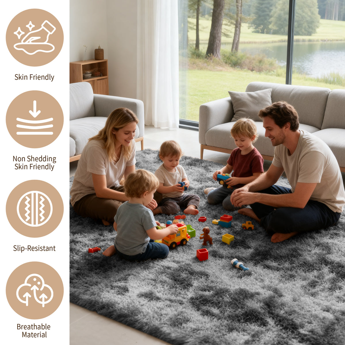 Plush Shag Area Rug, 8x10, Dark Gray