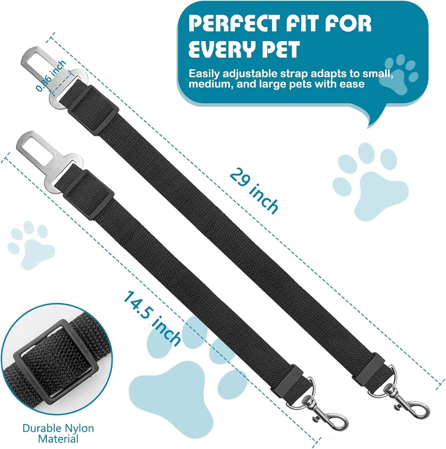 2 Pack Adjustable Dog Car Seat Belt, Heavy Duty Nylon Pet Safety Leash