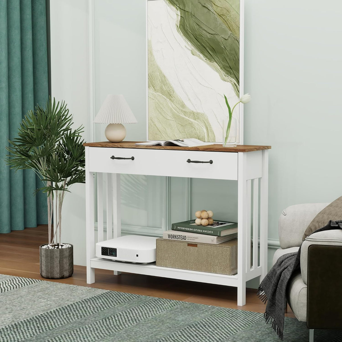 Farmhouse Entryway Console Table with Storage
