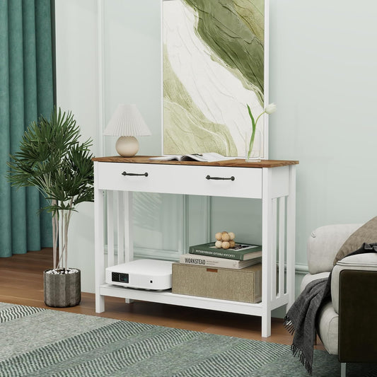 Farmhouse Entryway Console Table with Storage