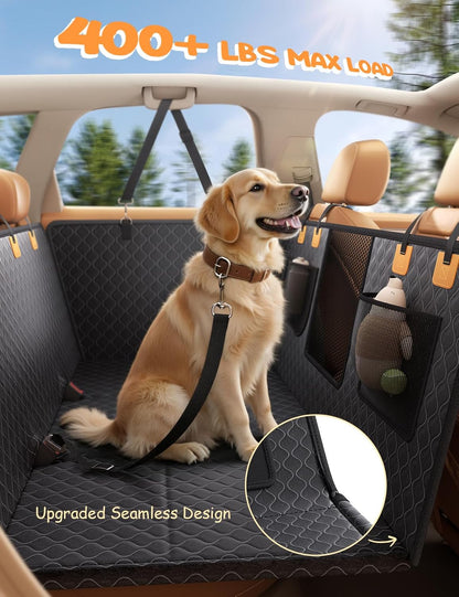 Dog Car Seat Cover for Back Seat with Hard Bottom for Car & SUV L | Upgraded Anti-Ripped Back Seat Extender for Dogs, Waterproof Dog Hammock for Car with Mesh Window, Pet Backseat Protector