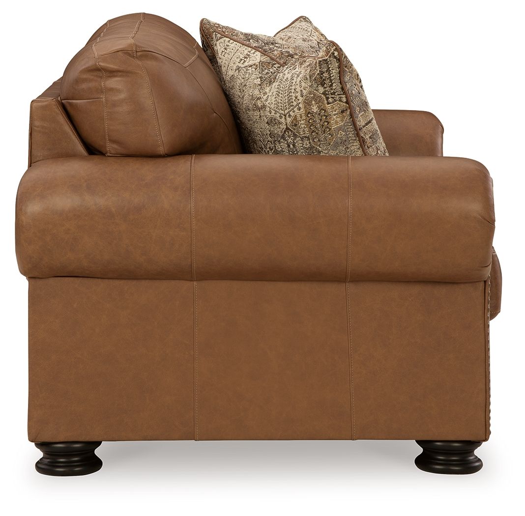 Carianna Caramel Leather Nailhead Loveseat