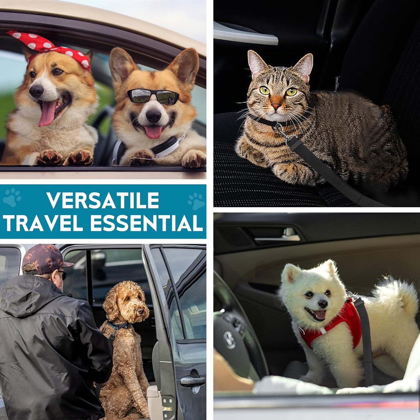 2 Pack Adjustable Dog Car Seat Belt, Heavy Duty Nylon Pet Safety Leash