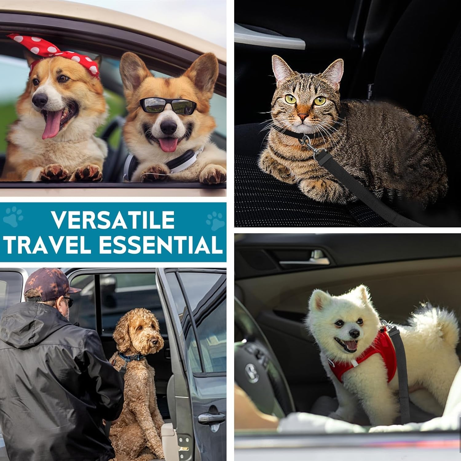 2 Pack Adjustable Dog Car Seat Belt, Heavy Duty Nylon Pet Safety Leash