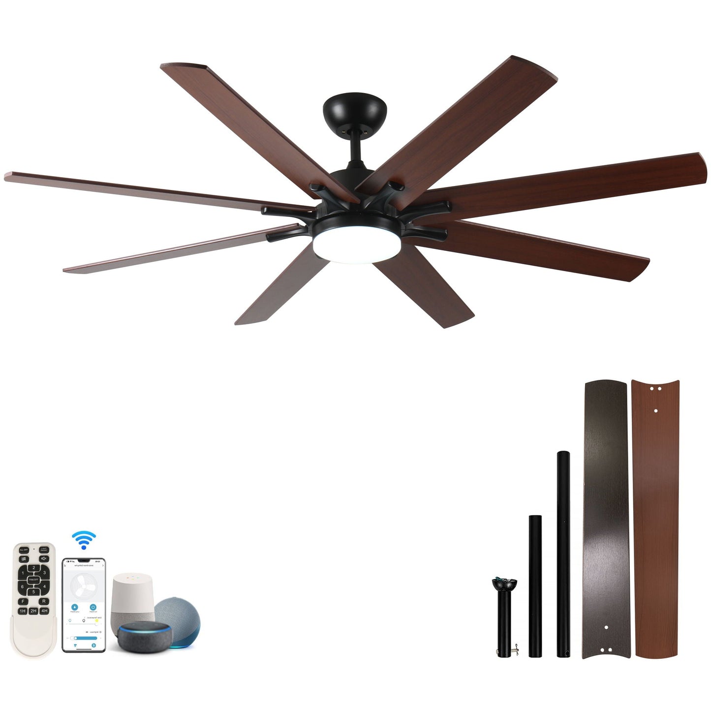Large Smart Ceiling Fan with Light