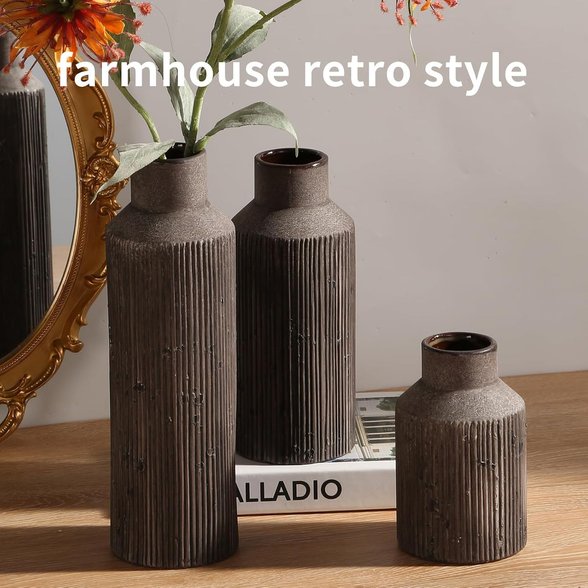 Farmhouse Ceramic Vase Set of 3