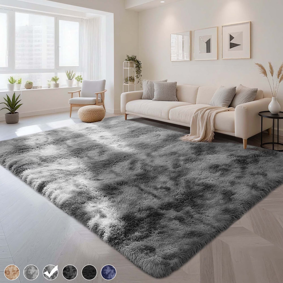 Plush Shag Area Rug, 8x10, Dark Gray