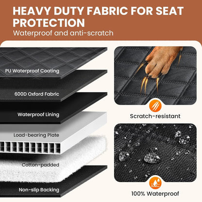 600D Heavy Duty Dog Car Seat Cover for Back Seat, 2026 Upgraded | Hard Bottom Back Seat Extender for Pets- Holds 600Lbs, Waterproof Scratch Proof Nonslip Dog Hammock for Cars Trucks and Suvs