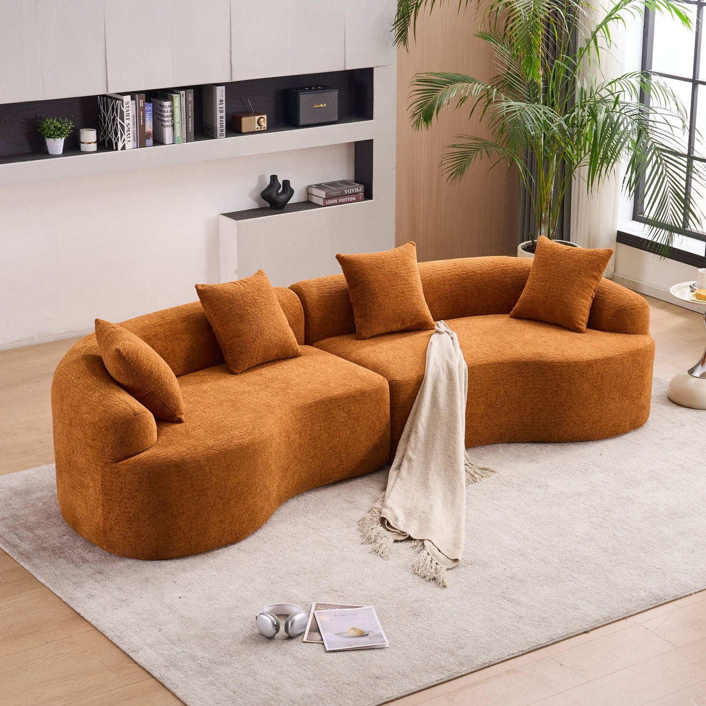 Curved Chenille Sectional Sofa — 4 Seater