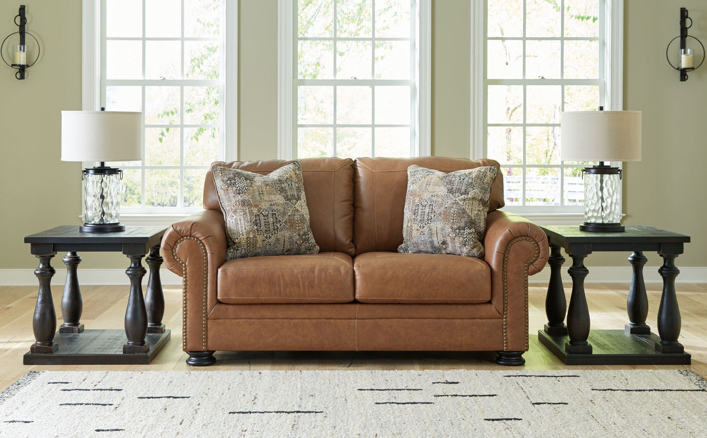 Carianna Caramel Leather Nailhead Loveseat