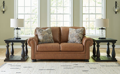 Carianna Caramel Leather Nailhead Loveseat