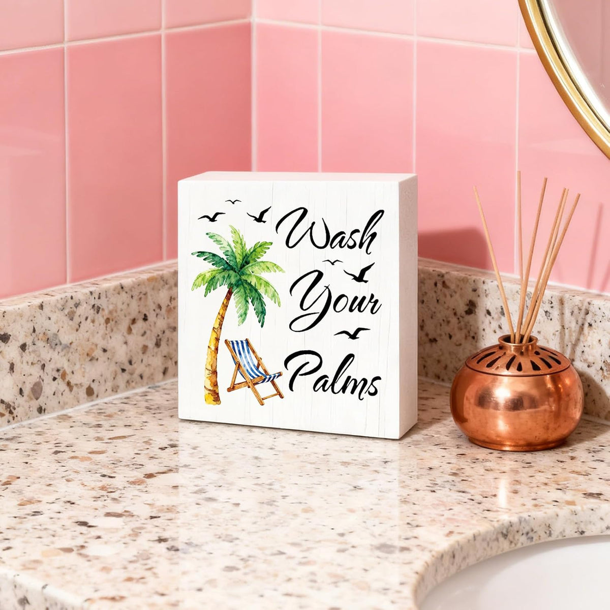 "Wash Your Palms" Wood Sign, 5x5